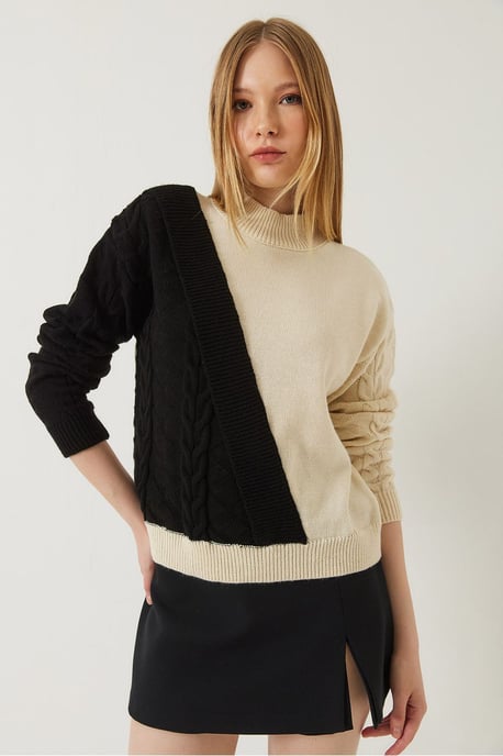 Gemusterter Halbturtleneck Rippstrickpullover - Image 2