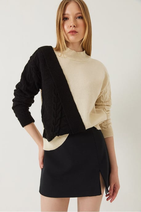Gemusterter Halbturtleneck Rippstrickpullover - Image 3