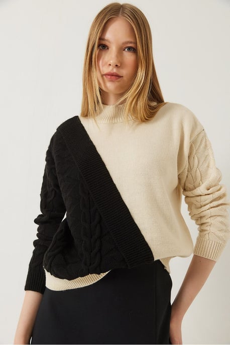 Gemusterter Halbturtleneck Rippstrickpullover - Image 4