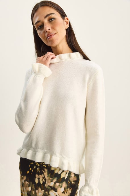 Rüschengestrickter Halbturtleneck-Pullover mit Knöpfen - Image 1