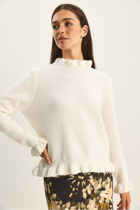 Rüschengestrickter Halbturtleneck-Pullover mit Knöpfen - Image 2