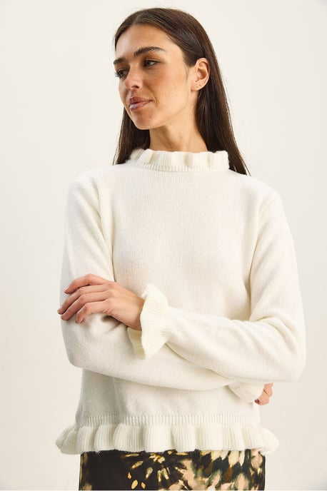 Rüschengestrickter Halbturtleneck-Pullover mit Knöpfen - Image 3