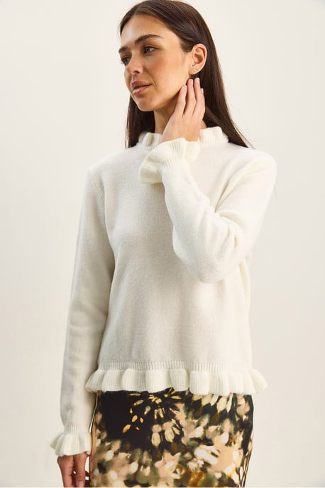 Rüschengestrickter Halbturtleneck-Pullover mit Knöpfen - Image 4