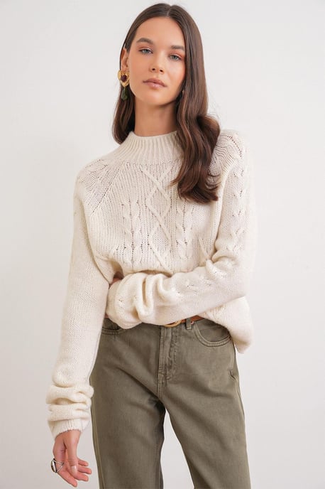 Rippstrick-Pullover mit Argyle-Muster und halbem Stehkragen - Image 3
