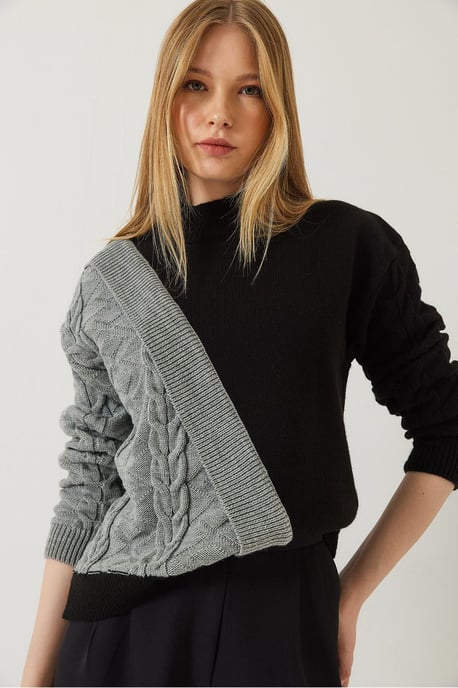 Musteriger halbhoch geschlossener Rippstrickpullover - Image 3