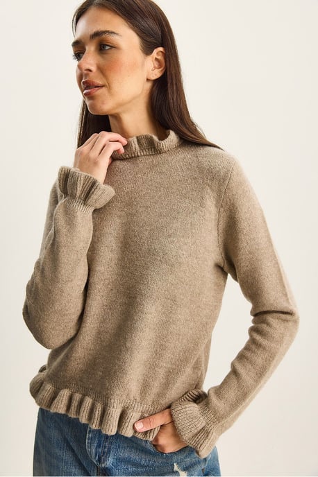Rüschiger Halb-Polokragen Knopfstrickpullover - Image 1
