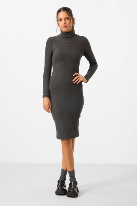 Rippstrick-Turtleneck Midi-Kleid - Image 2