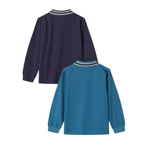 Minoti - Poloshirt für Jungen, Kontrastkragen, Langärmlig (2er-Pack) (Dunkelblau) - Image 2