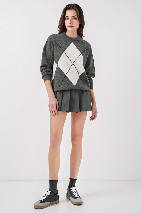 Übergroßer Argyle Rundhals-Pullover - Image 2