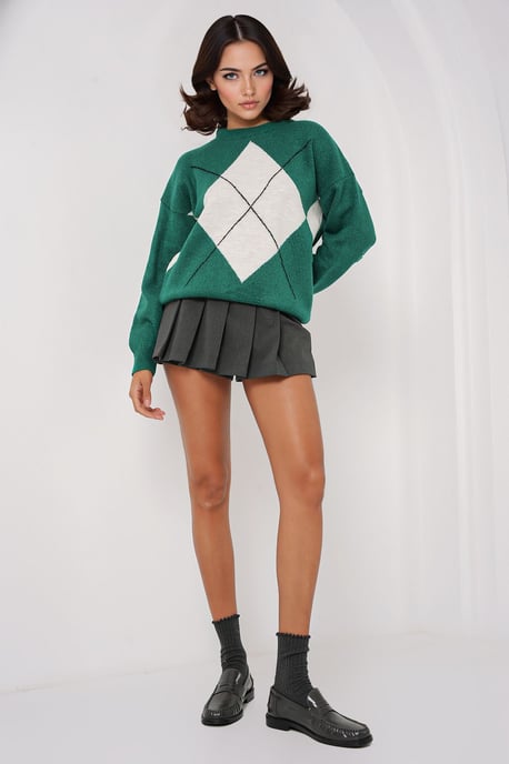 Übergroßer Argyle Rundhals-Pullover - Image 2