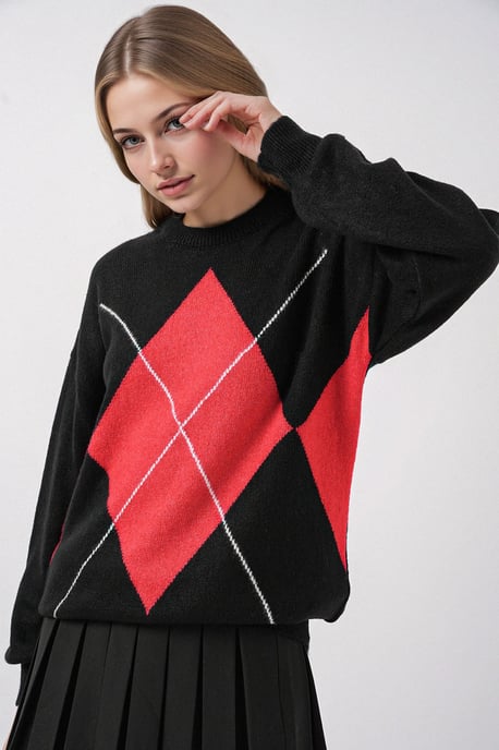 Oversized Argyle Rundhals-Pullover - Image 2