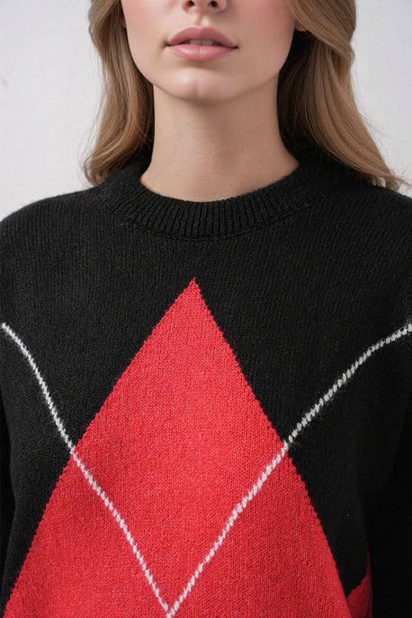 Oversized Argyle Rundhals-Pullover - Image 4