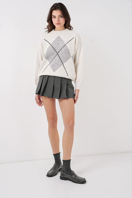 Übergroßer Argyle Rundhals-Pullover - Image 2