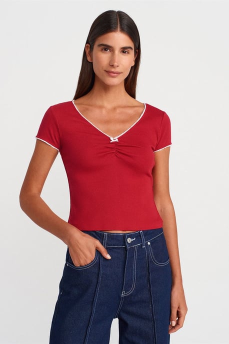 Damen Baumwoll-Crop-Bluse mit Rüschensaum - Image 1