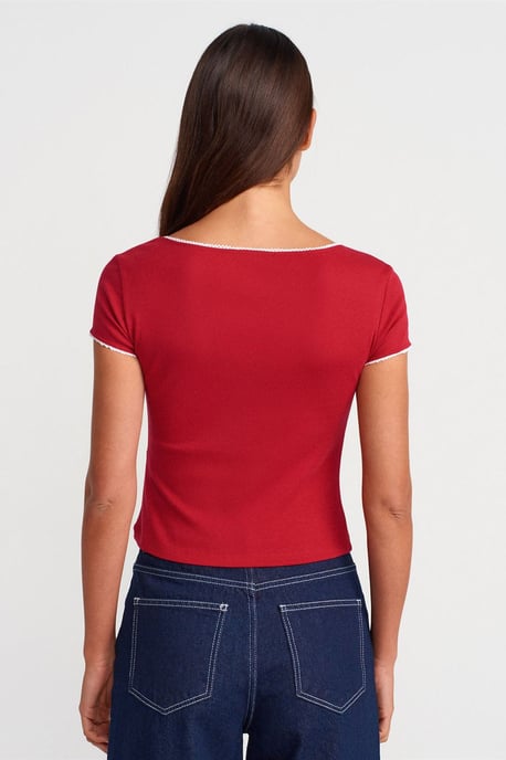 Damen Baumwoll-Crop-Bluse mit Rüschensaum - Image 2