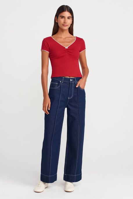 Damen Baumwoll-Crop-Bluse mit Rüschensaum - Image 4