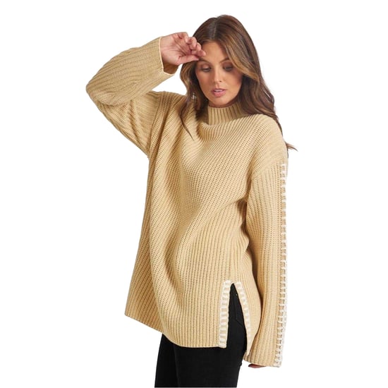 Be You - Pullover für Damen, Kontrastnähte (Beige) - Image 1