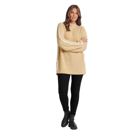 Be You - Pullover für Damen, Kontrastnähte (Beige) - Image 4