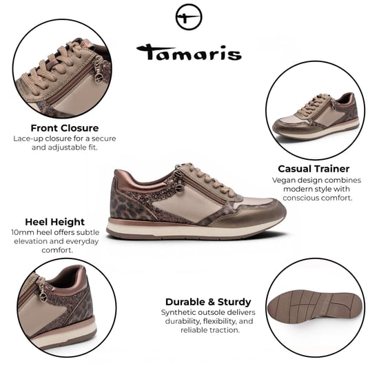 Tamaris Damen Taupe Kunstleder-Mode-Schnürschuhe – 23613-46 - Image 2