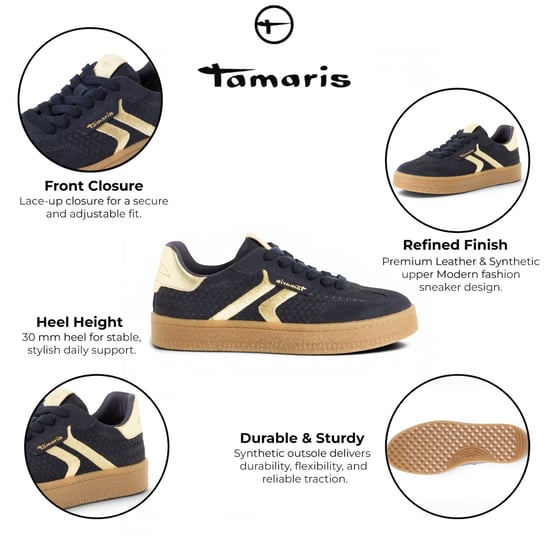Tamaris Damen Marineblaue Leder-Sneakerschuhe – 23723-44 - Image 2