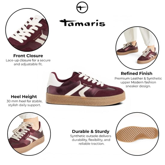 Tamaris Damen bordeauxrote Leder-Sneakerschuhe – 23723-44 - Image 2