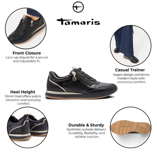 Tamaris Damen Schnürschuhe aus Kunstleder, Fashion-Look, Modell 23613-46 - Schwarz - Image 2