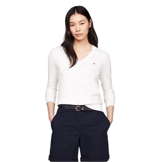 Tommy Hilfiger - Pullover Top für Damen, V-Ausschnitt, Baumwolle (Ecru) - Image 1