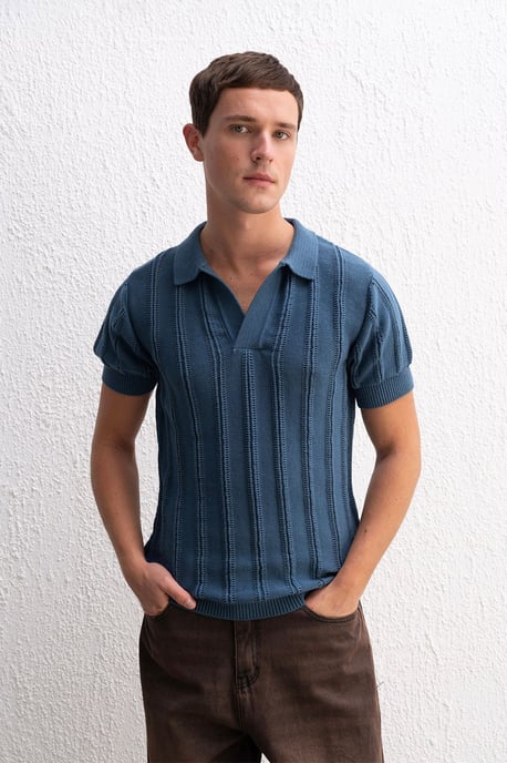 Herren-Polo-T-Shirt aus Baumwolle mit Struktur - Image 1