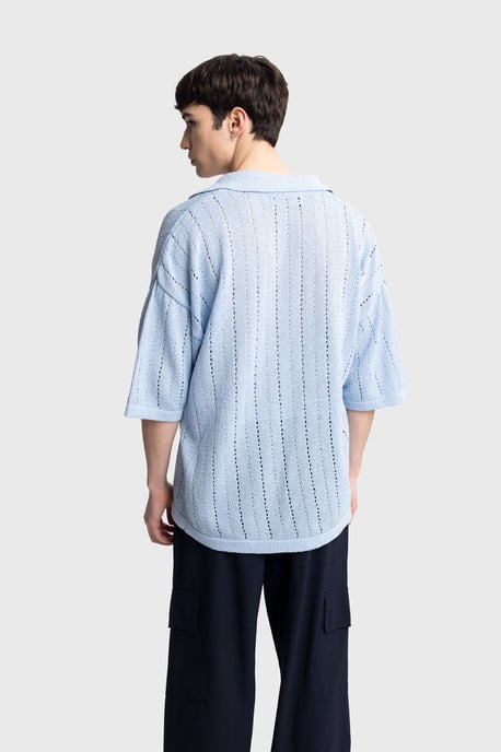 Herren Relaxed Baumwoll Struktur Polo T-Shirt - Image 4