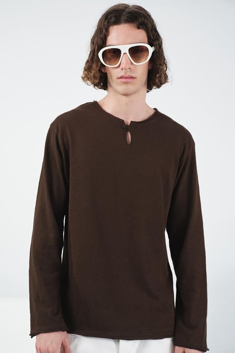 Herren Baumwoll Rundhalsausschnitt Langarm T-Shirt - Image 1