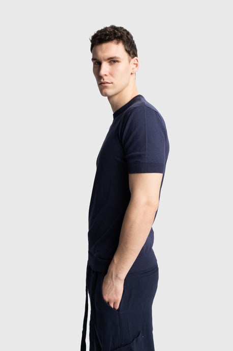 Giesto Rundhals-T-Shirt mit kurzen Ärmeln - Marineblau - Image 3