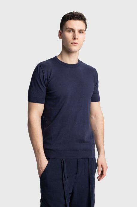 Giesto Rundhals-T-Shirt mit kurzen Ärmeln - Marineblau - Image 5