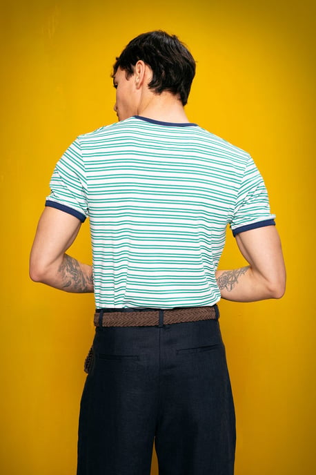 Herren gestreiftes Slim-Fit Rundhals-T-Shirt - Image 3
