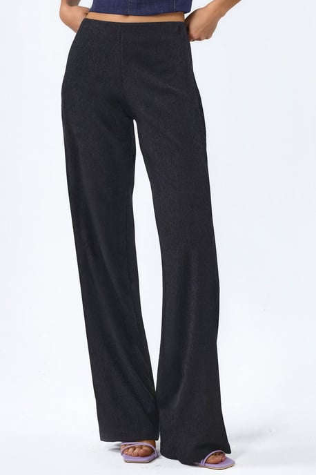 Hochtaillierte gerade Crepe-Hosen mit Schlitz - Image 1