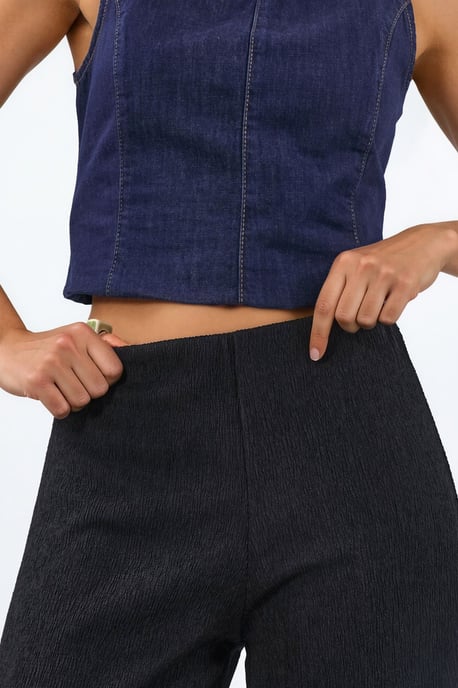 Hochtaillierte gerade Crepe-Hosen mit Schlitz - Image 4