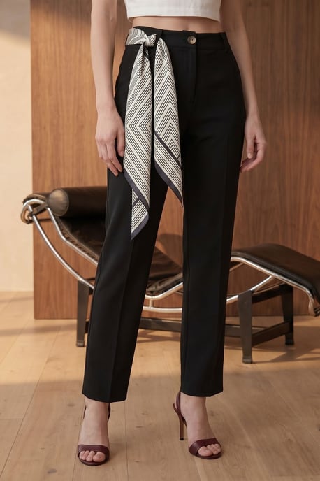 MyFashion Hoch taillierte Crepe-Hose, gerade geschnitten, mit Gürtel - Schwarz - Image 2