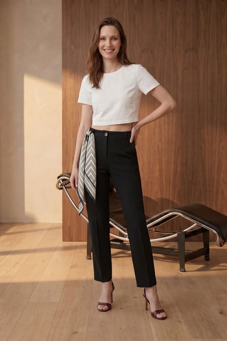 MyFashion Hoch taillierte Crepe-Hose, gerade geschnitten, mit Gürtel - Schwarz - Image 6