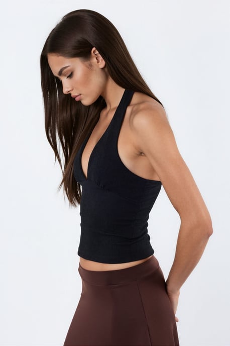 Taillierte Halter-Crop-Bluse mit Ausschnitt-Detail - Image 2