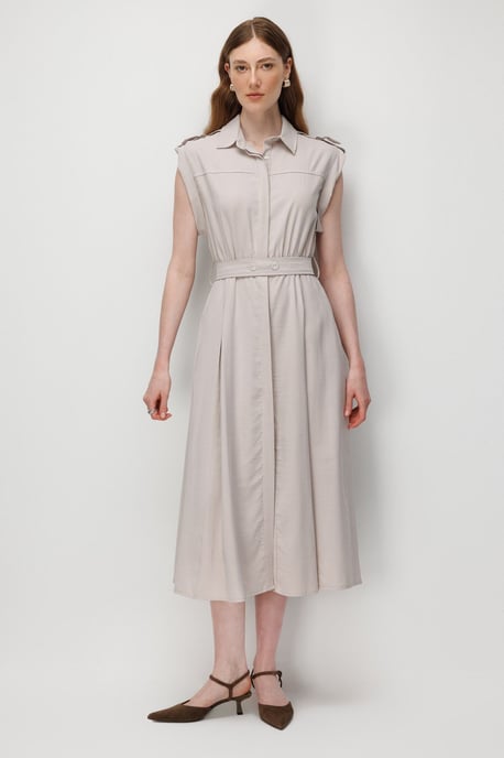 Texturiertes A-Linien-Midi-Hemdkleid mit Gürtel - Image 1