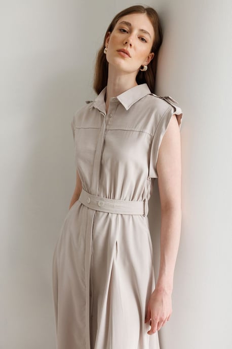 Texturiertes A-Linien-Midi-Hemdkleid mit Gürtel - Image 2