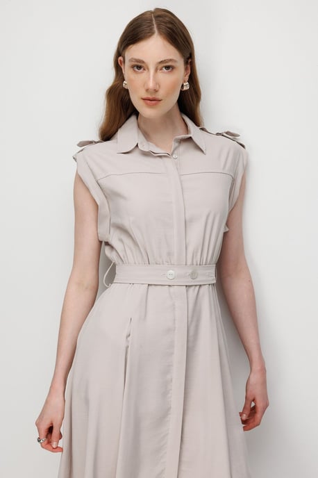 Texturiertes A-Linien-Midi-Hemdkleid mit Gürtel - Image 3