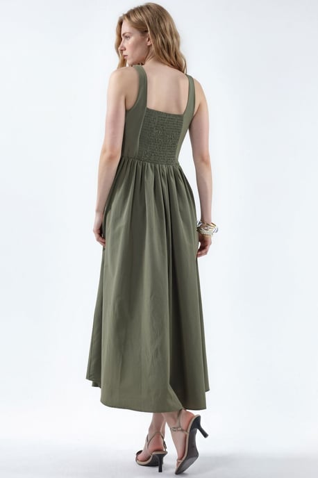 Midi-Kleid mit quadratischem Kragen und Knopfdetails - Image 3