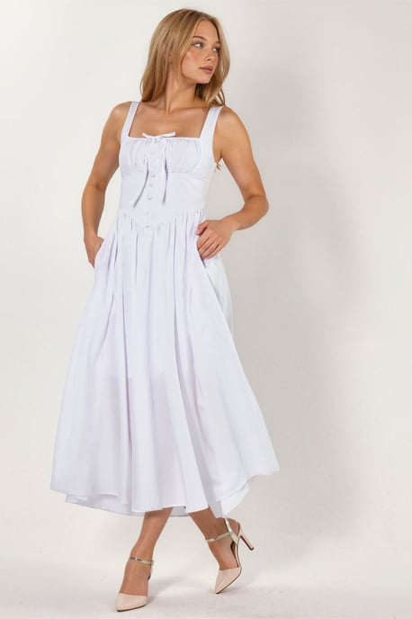 Midi-Kleid mit quadratischem Kragen und Knopfdetails - Image 5