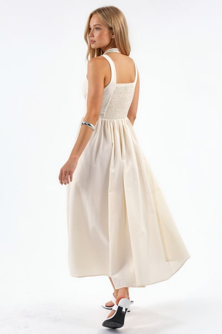 Midi-Kleid mit quadratischem Kragen und Knopfdetails - Image 2