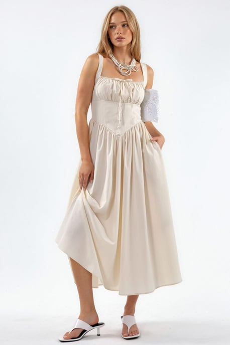 Midi-Kleid mit quadratischem Kragen und Knopfdetails - Image 4