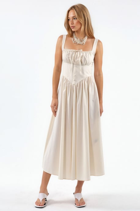Midi-Kleid mit quadratischem Kragen und Knopfdetails - Image 5