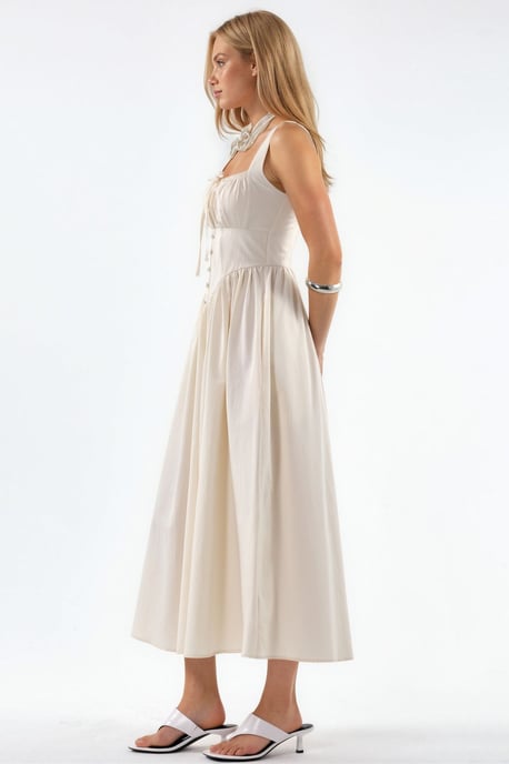 Midi-Kleid mit quadratischem Kragen und Knopfdetails - Image 6