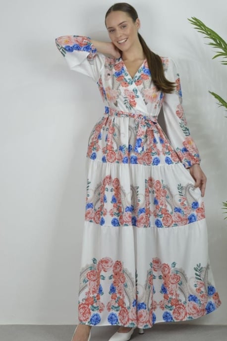 Blumen V-Ausschnitt Maxikleid mit Bindegürtel - Image 1