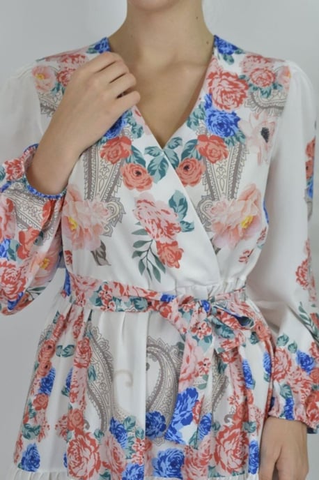 Blumen V-Ausschnitt Maxikleid mit Bindegürtel - Image 2