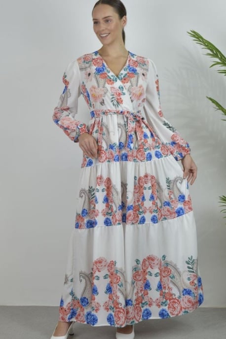 Blumen V-Ausschnitt Maxikleid mit Bindegürtel - Image 3
